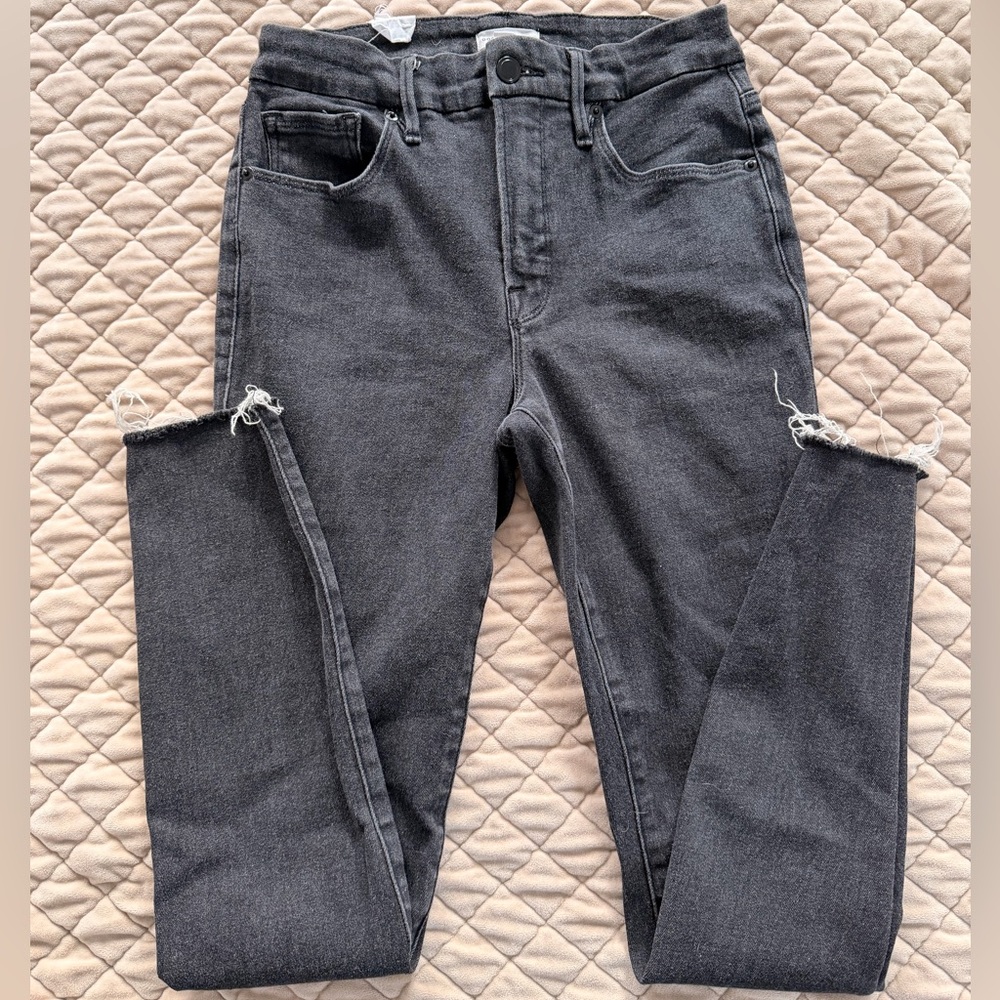Good American Black Distressed Skinny Jeans